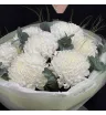 букет из 7 белых одноголовых хризантем с эвкалиптом и стифой.