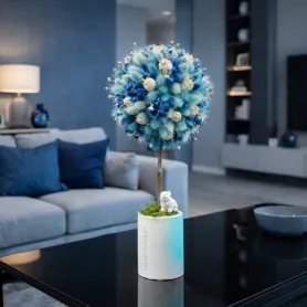 голубые и синие сухоцветы топиарий в кашпо