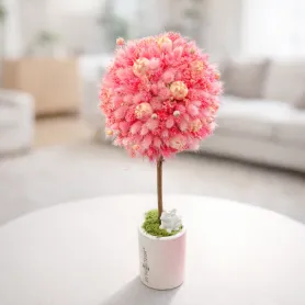 розовые сухоцветы топиарий в кашпо
