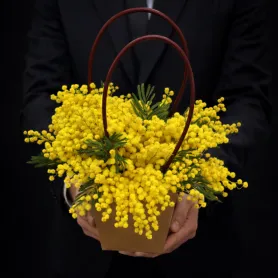 композиция в коробочке с мимозой