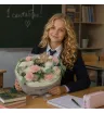 букет из белых кустовых хризантем и розовых гвоздик в зеленью