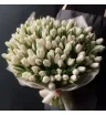 101 белых тюльпанов в букете в декоративной упаковке
