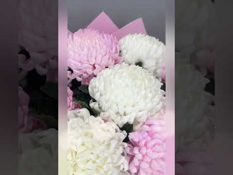 9 белых и розовых одноголовых хризантем  в букете