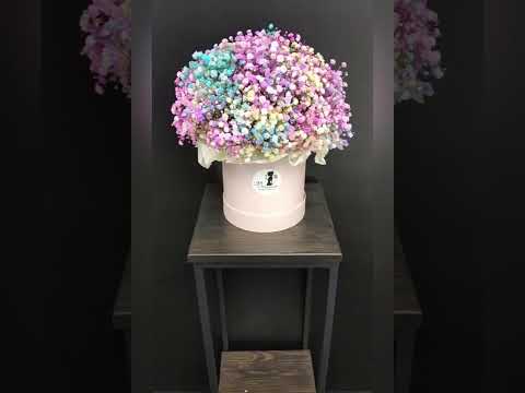 композиция из радужной гипсофилы в коробочке